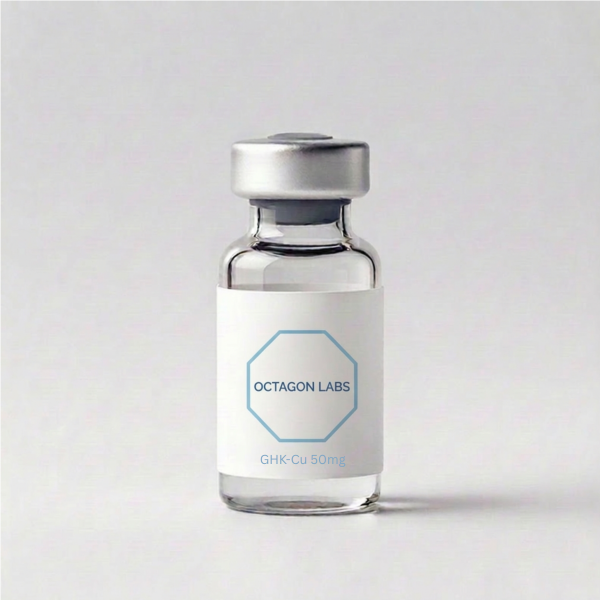 GHK-Cu 50mg research peptide vial with Octagon Labs label