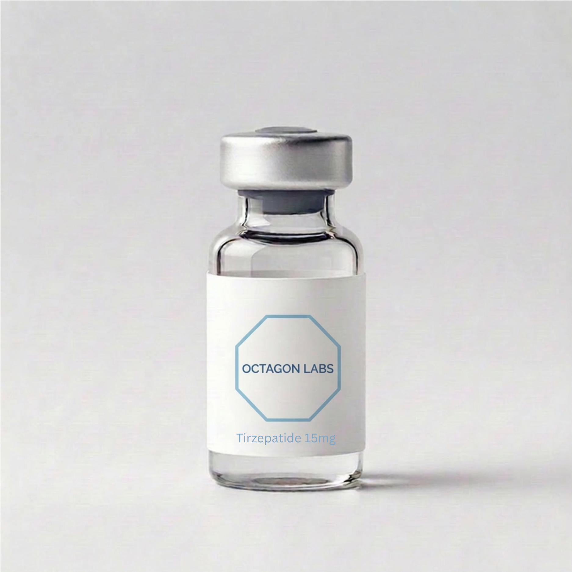 Tirzepatide 15mg research peptide vial with Octagon Labs label